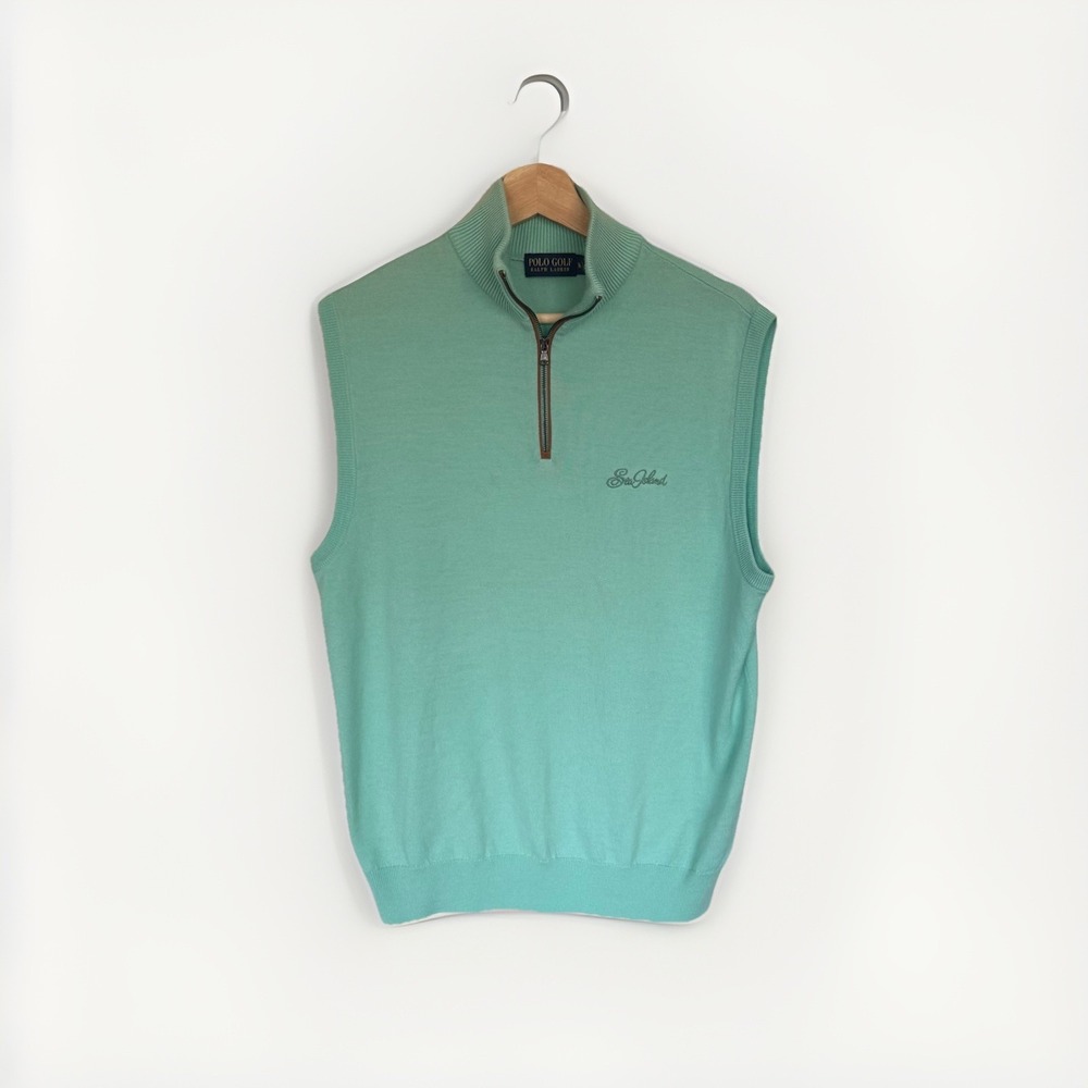 Polo Golf Ralph Lauren Sweater Vest Mens M Sea Island Merino Wool Quarter Zip